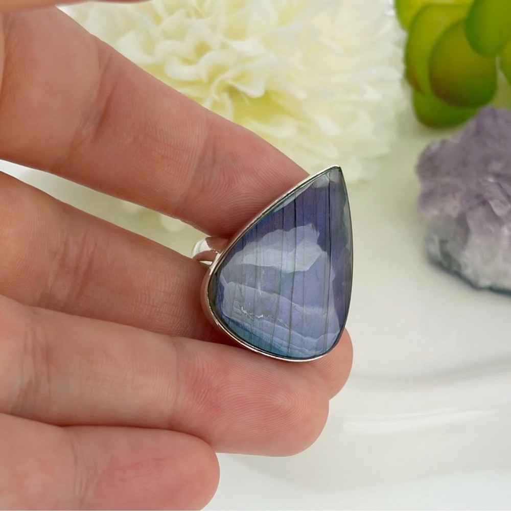 Purple Labradorite Ring Size 9 Pure Sterling Silver 925 Colorful Boho New - Picture 5 of 11